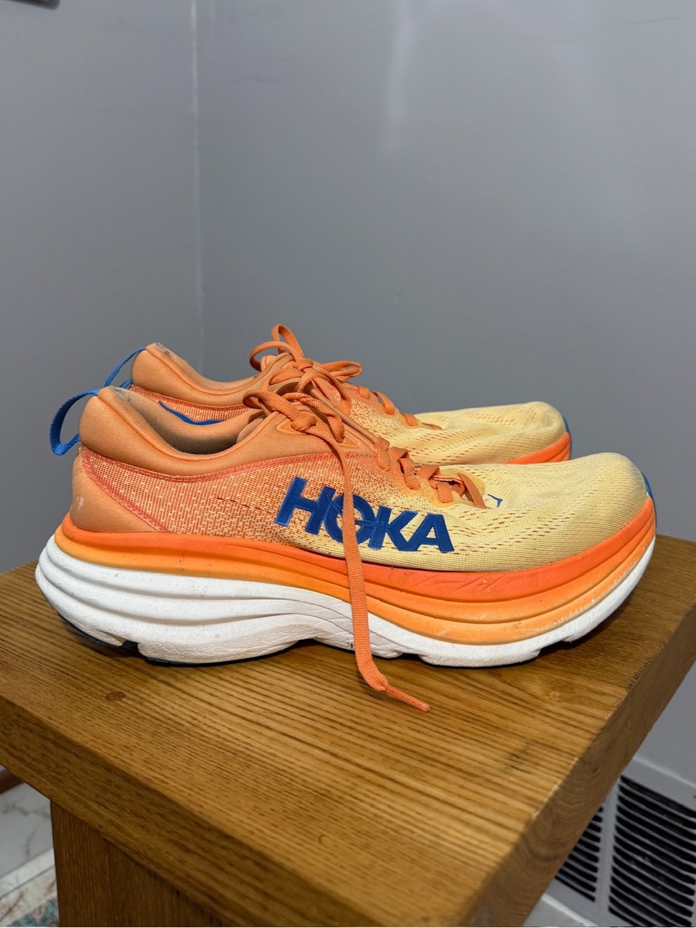 HOKA Bondi 8 Mens 10 Running Shoes Orange Cushioned Mesh Sneakers Training